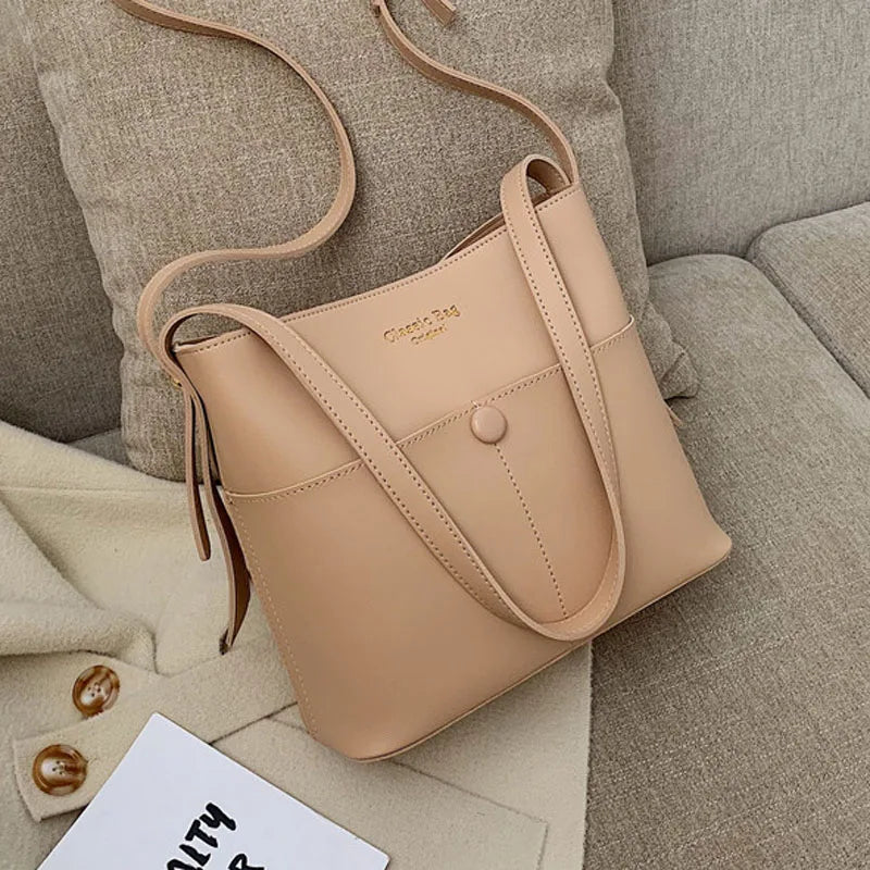Casual Buckets Bag Women Shoulder Soft PU Leather Crossbody Bag