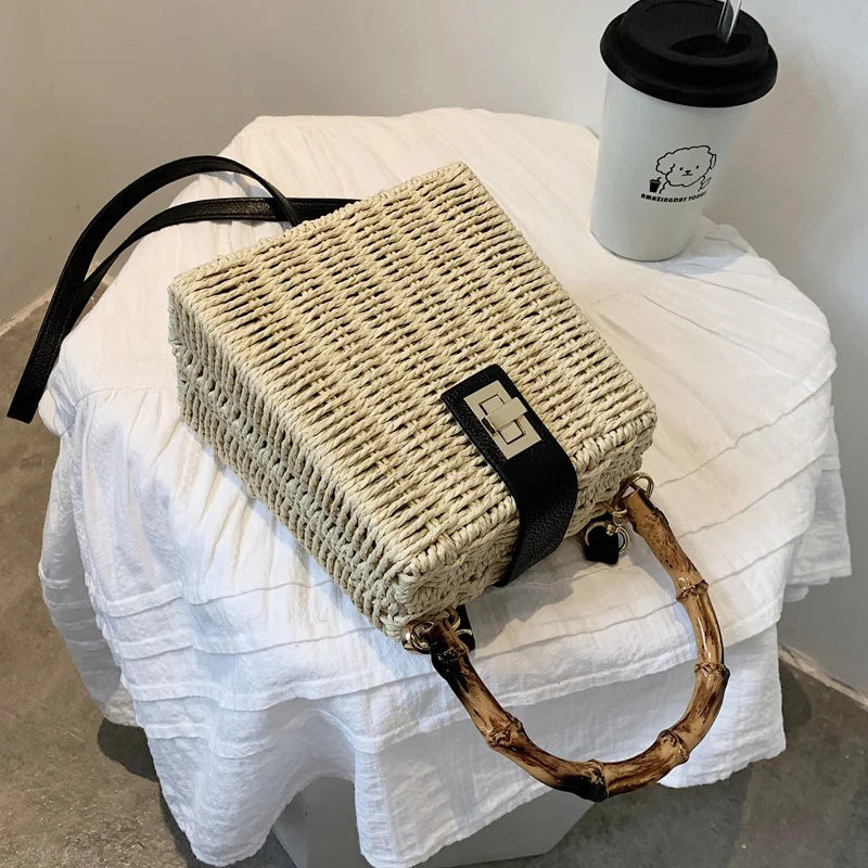 NEWDISCVRY Small Tote Bag Straw Women's Handbag Beach Travel Shoulder