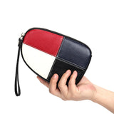 Leather Women Clutch Panelled Organizer Zipper Phone Bag Ladies Cowhide Wrist Ba