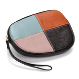 Leather Women Clutch Panelled Organizer Zipper Phone Bag Ladies Cowhide Wrist Ba