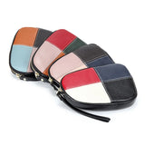 Leather Women Clutch Panelled Organizer Zipper Phone Bag Ladies Cowhide Wrist Ba