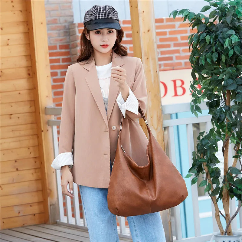 Women Tote Bag Soft PU Leather Large Capacity Handbag Shoulder Bag