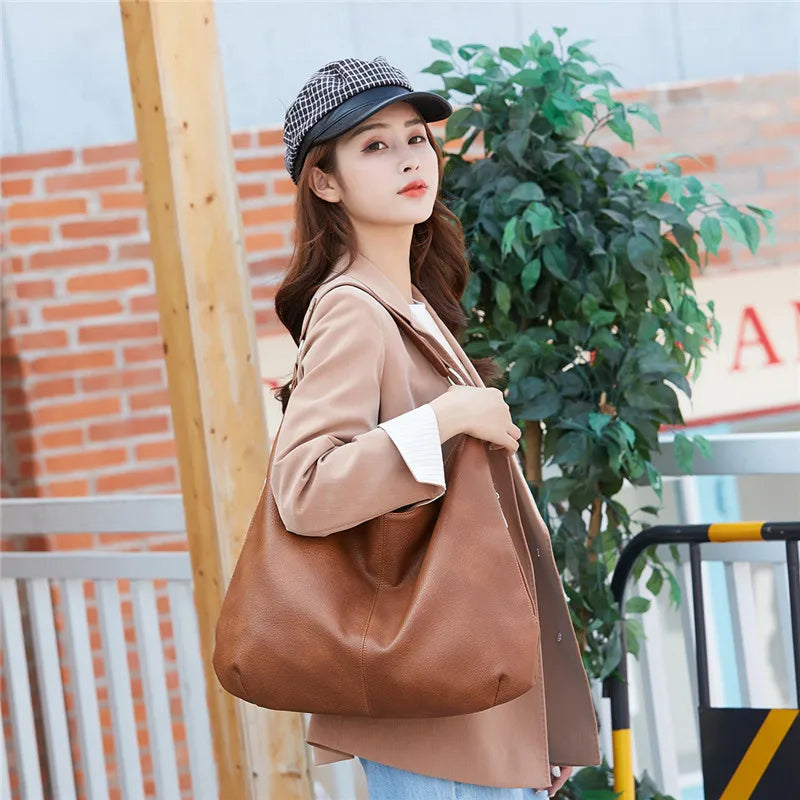 Women Tote Bag Soft PU Leather Large Capacity Handbag Shoulder Bag