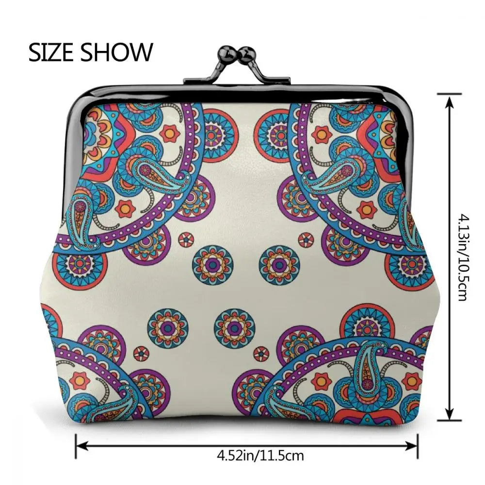 Boho Flower Print Women Retro Vintage Leather Small Wallet Purse Clutch Bag