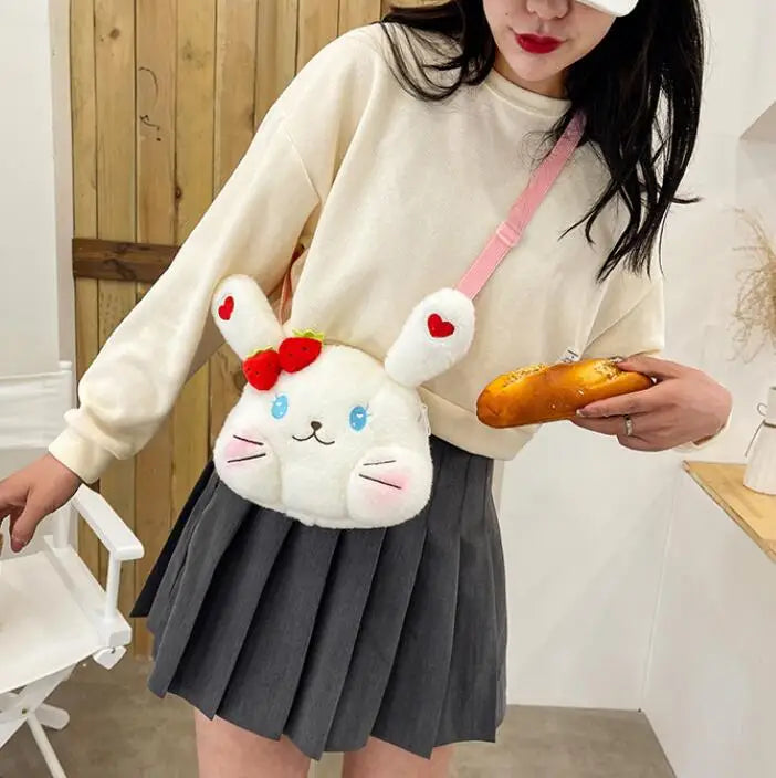 NONSAR Strawberry Rabbit Plush Bag Girl Lolita Style Messenger Bag