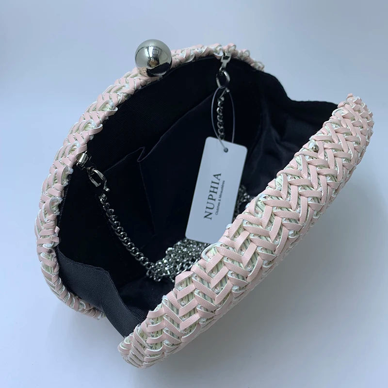 Oval Shape Knitting Box Case Clutch Evening Bag Pink Drop