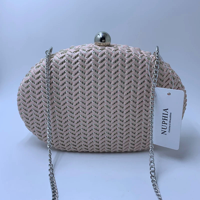 Oval Shape Knitting Box Case Clutch Evening Bag Pink Drop