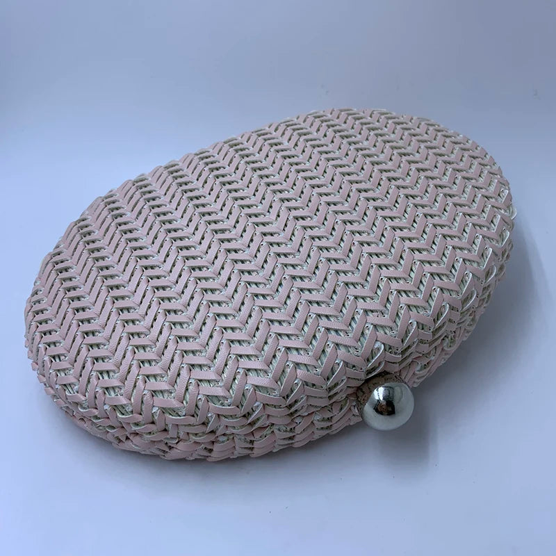 Oval Shape Knitting Box Case Clutch Evening Bag Pink Drop