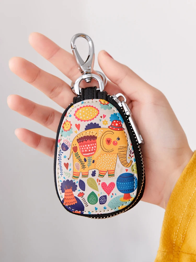 Cartoon Print Key Holders Small Zipper Purse Women Pouch
