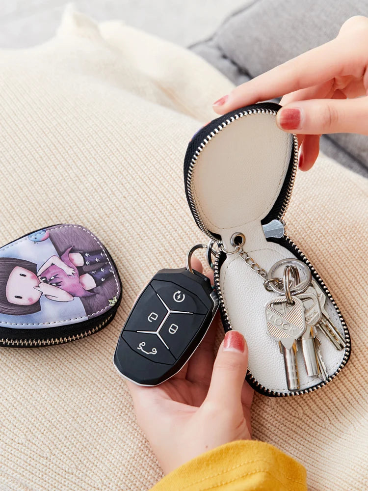 Cartoon Print Key Holders Small Zipper Purse Women Pouch