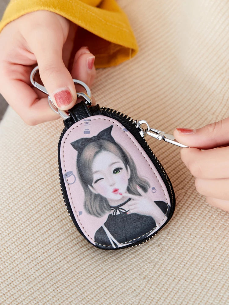 Cartoon Print Key Holders Small Zipper Purse Women Pouch
