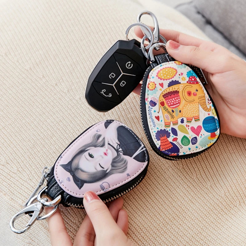 Cartoon Print Key Holders Small Zipper Purse Women Pouch