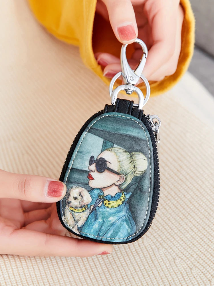 Cartoon Print Key Holders Small Zipper Purse Women Pouch
