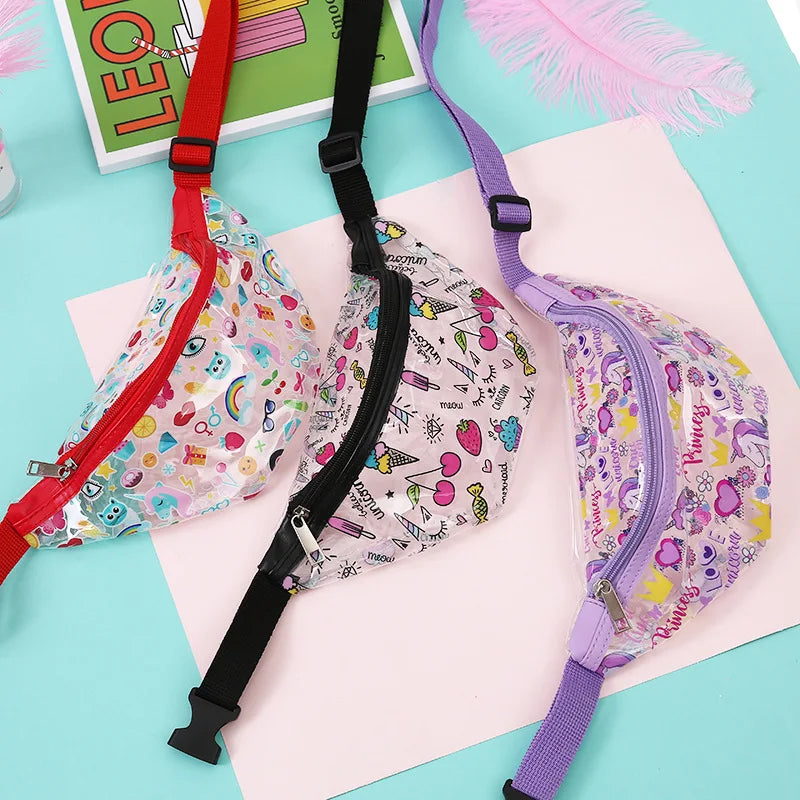 Cartoon Unicorn Girls Transparent Fanny Pack PVC Clear Beach Belt Bag