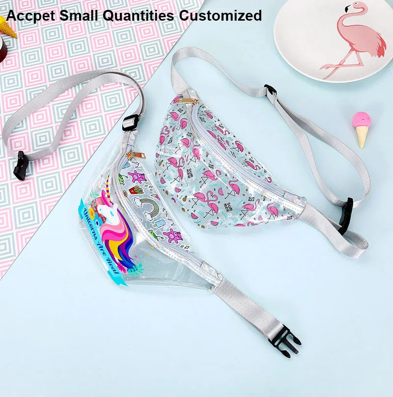 Cartoon Unicorn Girls Transparent Fanny Pack PVC Clear Beach Belt Bag