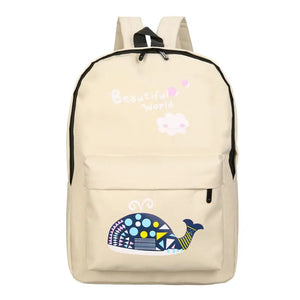 Cartoon Print Canvas Backpack Preppy Style Elephant School Bag