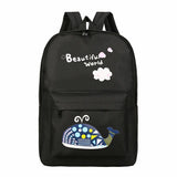 Cartoon Print Canvas Backpack Preppy Style Elephant School Bag