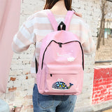 Cartoon Print Canvas Backpack Preppy Style Elephant School Bag