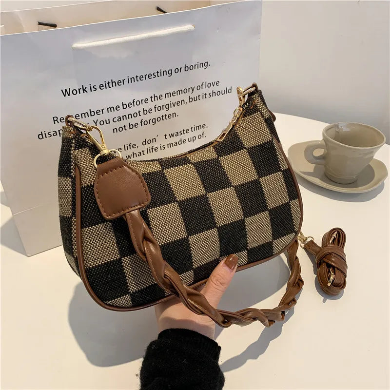 Plaid Shoulder Bag Women Hobos Commute Bag Handbags OL Style Crossbody Bags