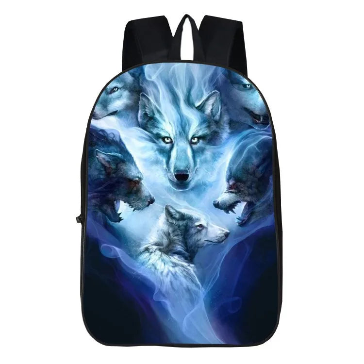3D Animal Print Schoolbag for Boys Girls Wolf Head Backpack