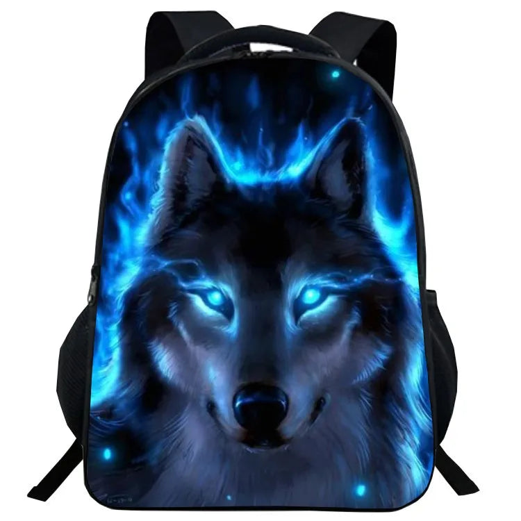 3D Animal Print Schoolbag for Boys Girls Wolf Head Backpack
