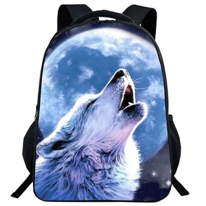 3D Animal Print Schoolbag for Boys Girls Wolf Head Backpack