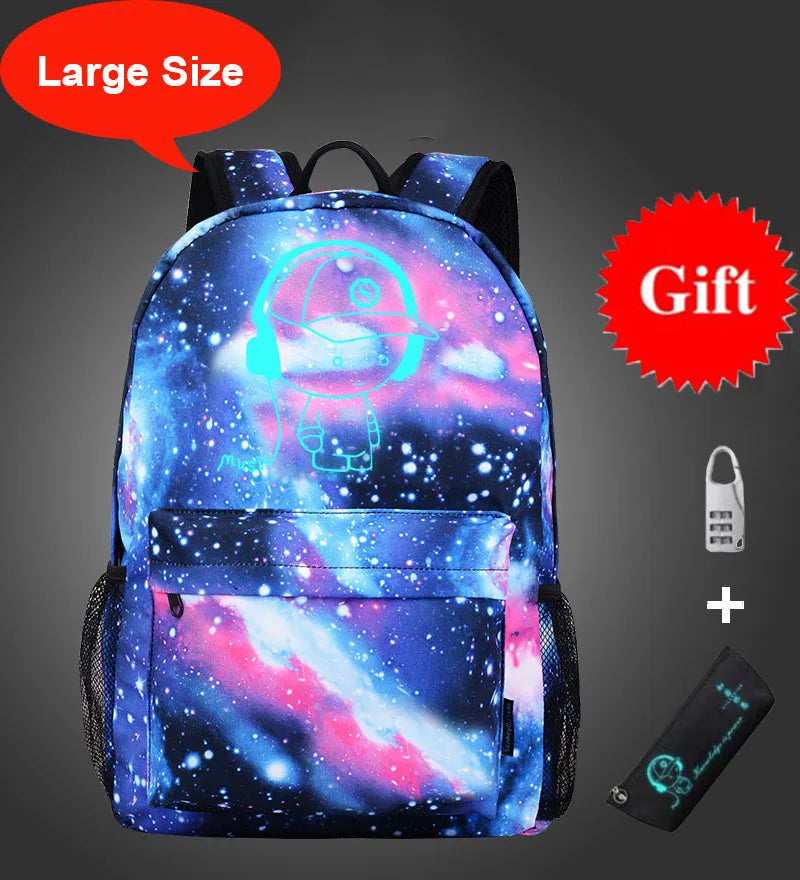 Anime School Backpacks for Kids Children Book Bag with Pencil Bag and Lock
