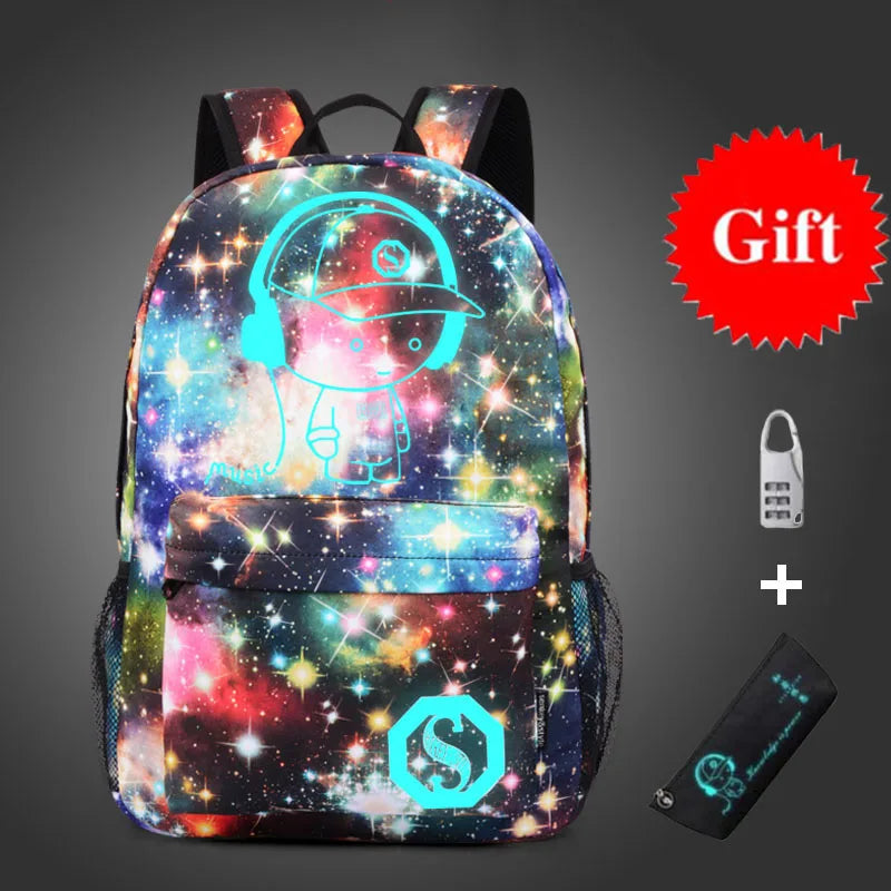 Anime School Backpacks for Kids Children Book Bag with Pencil Bag and Lock