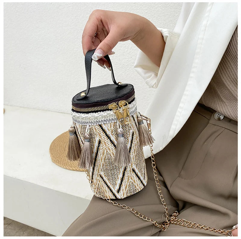 Women's Barrel Crossbody Bag Tassel Handbag