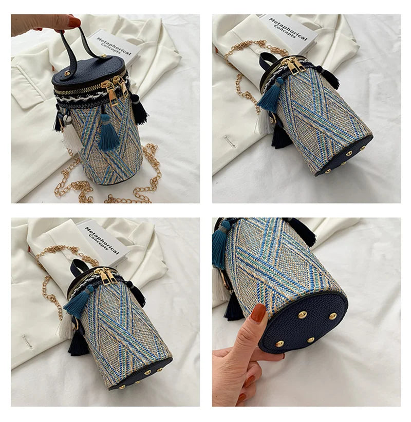 Women's Barrel Crossbody Bag Tassel Handbag