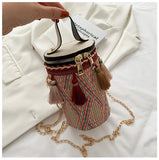 Women's Barrel Crossbody Bag Tassel Handbag