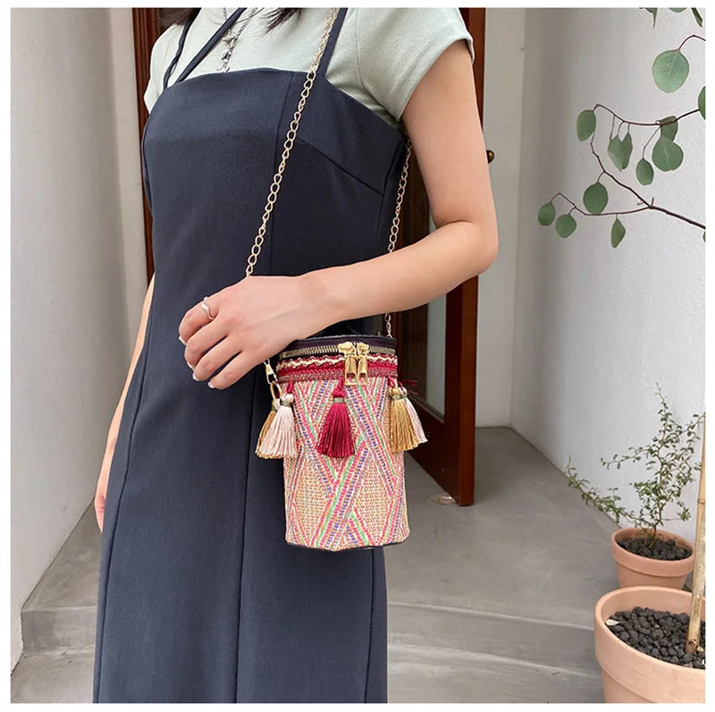 Women's Barrel Crossbody Bag Tassel Handbag