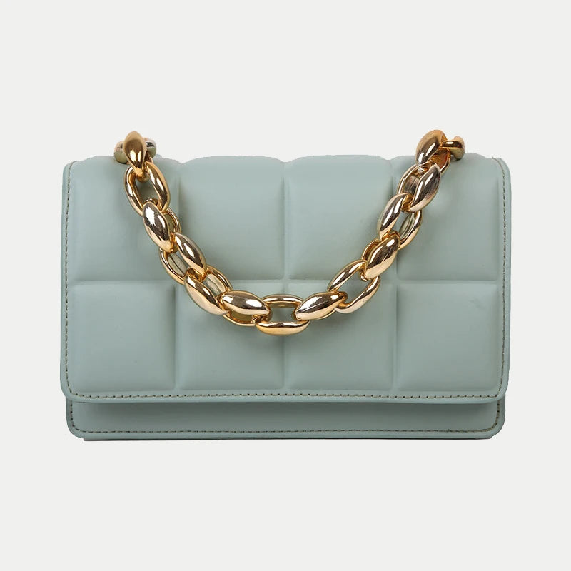 Plaid Shoulder Bag Women Chains PU Leather Crossbody Handbag