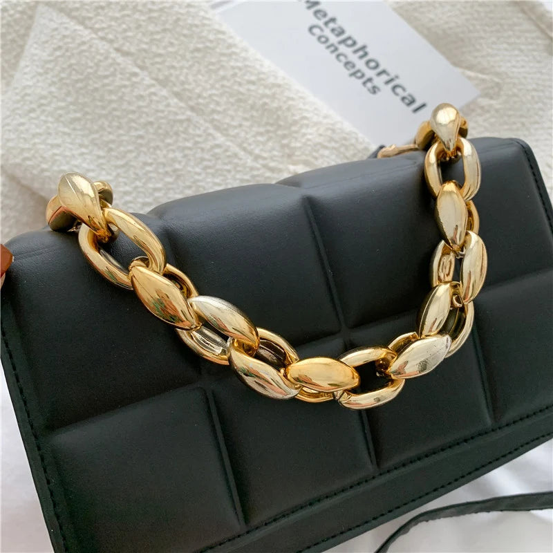 Plaid Shoulder Bag Women Chains PU Leather Crossbody Handbag