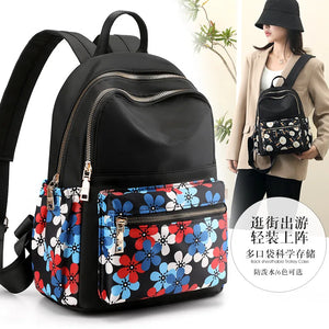 Floral Nylon Backpack Bags - Large Capacity Travel Tote Handbags