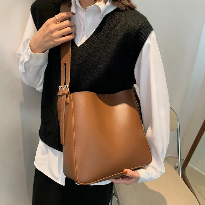 Women's Pu Leather Bucket Bags Brown B146