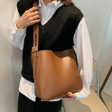 Women's Pu Leather Bucket Bags Brown B146