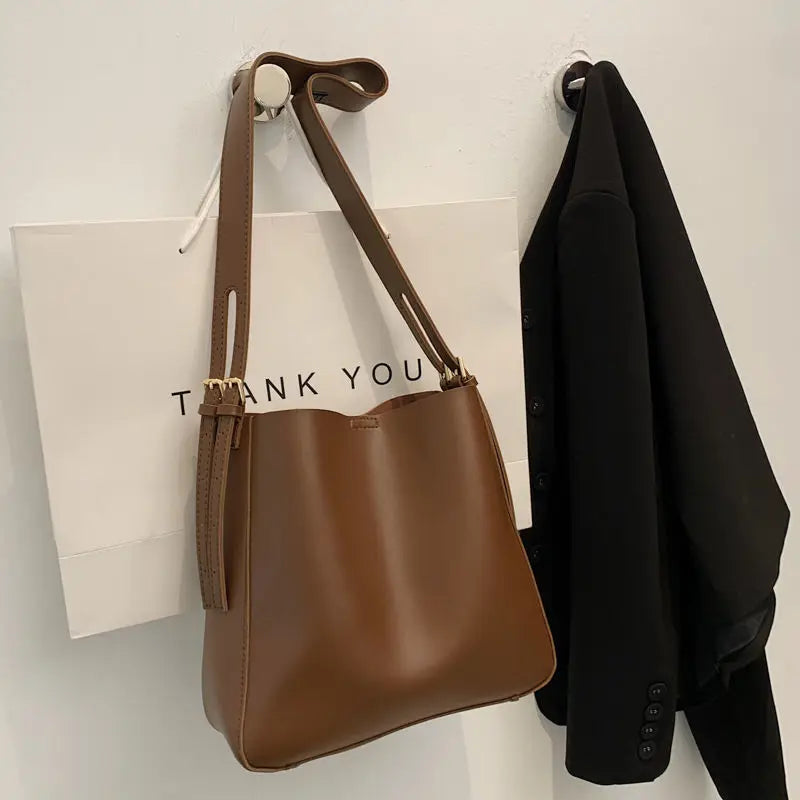 Women's Pu Leather Bucket Bags Brown B146