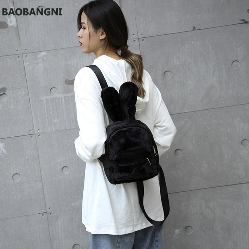 Winter Women's Plush Backpack Small Pink mochila feminina