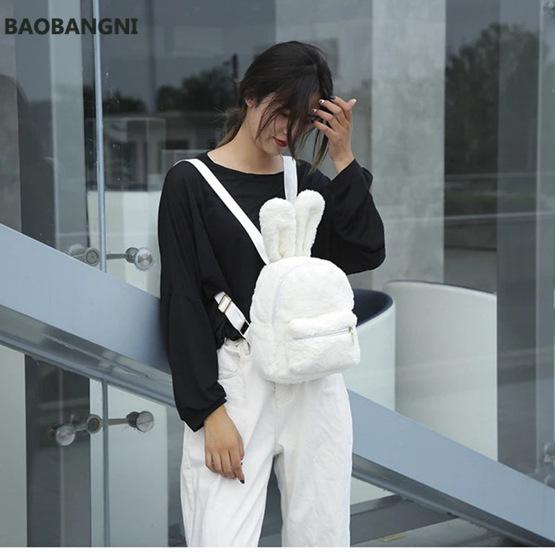 Winter Women's Plush Backpack Small Pink mochila feminina