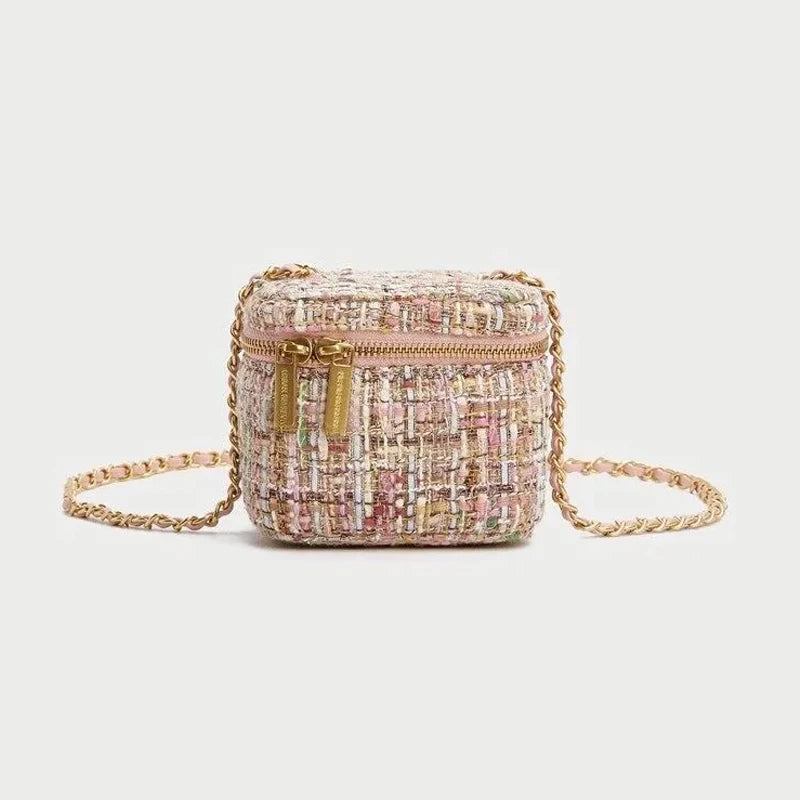 Arrivel Ladies Cloth Crossbody Bag Pink Plaid Grid Checkered Bucket Bag