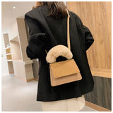 Autumn Winter Bag Furry Handle Frosted Portable Shoulder Bag