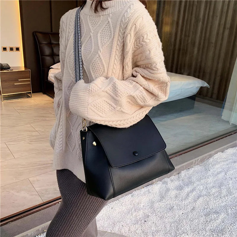 Boho Wide Straps Bag Vintage PU Leather Tote