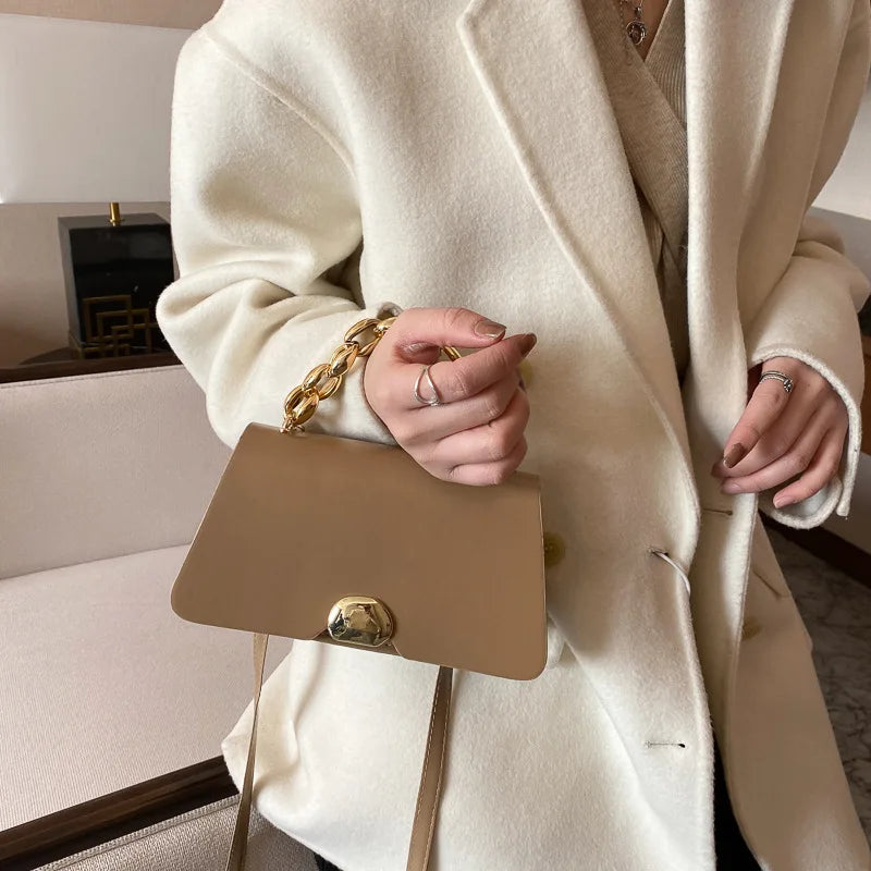 British Small Square Bag Women's Handbag PU Leather Chain Shoulder