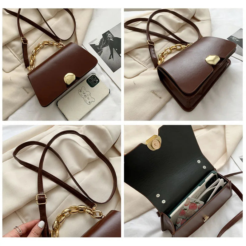British Small Square Bag Women's Handbag PU Leather Chain Shoulder