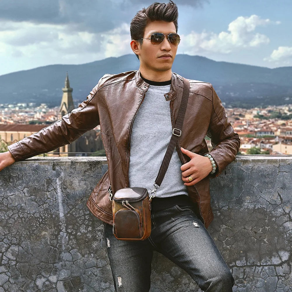 Bull Leather Multifunction Small Messenger Crossbody Bag Phone Pouch Men 1167