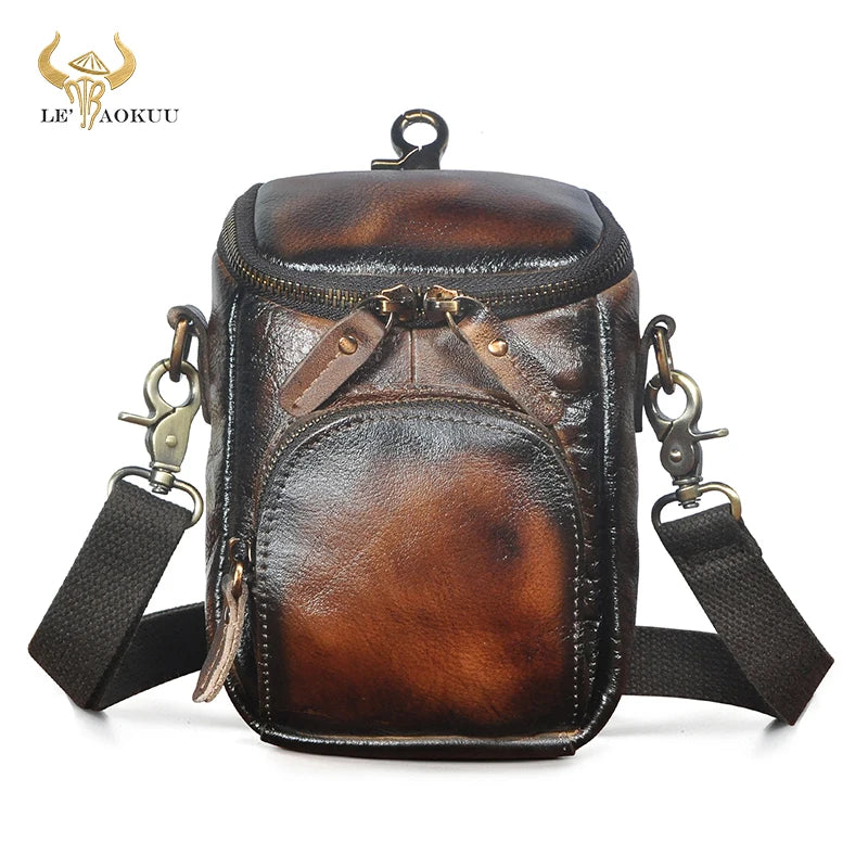 Bull Leather Multifunction Small Messenger Crossbody Bag Phone Pouch Men 1167
