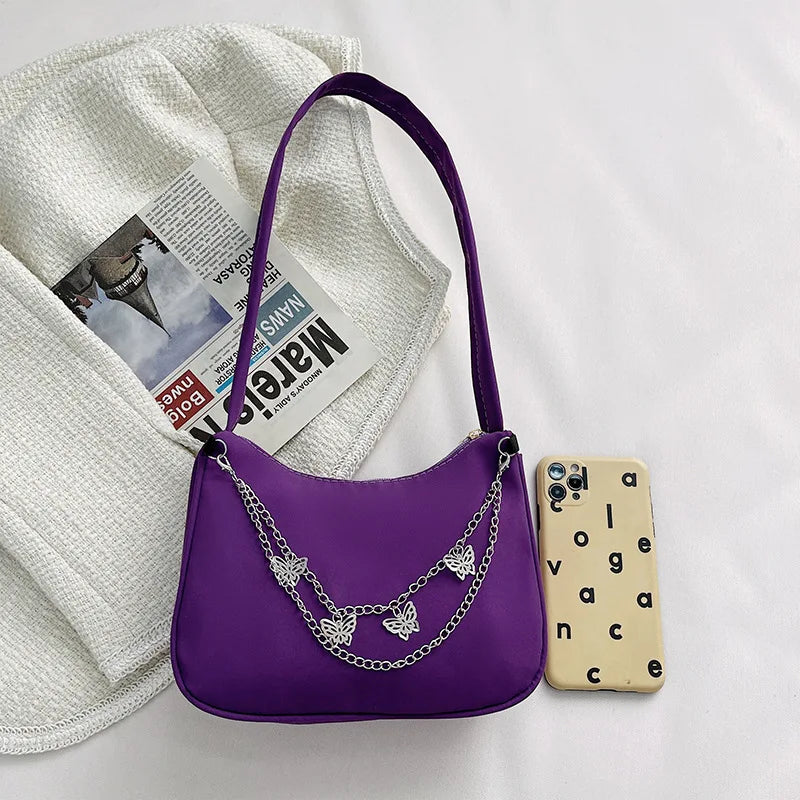 Solid Nylon Women's Shoulder Bag Ladies Handbag Girls Purse