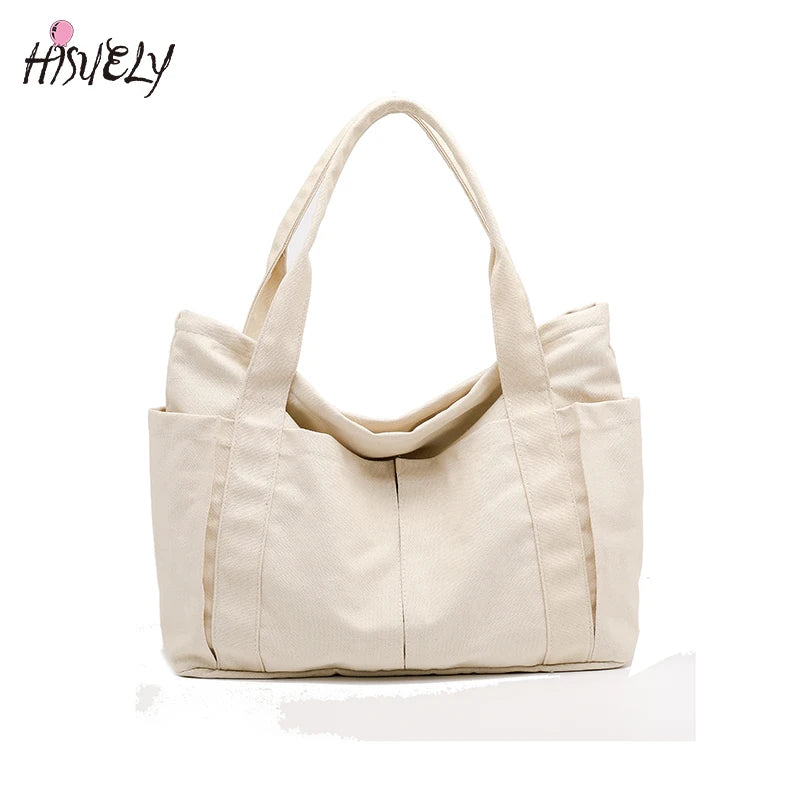 Canvas Multi-pockets Zipper Handbag for Student School Teacher Leisure Tote
