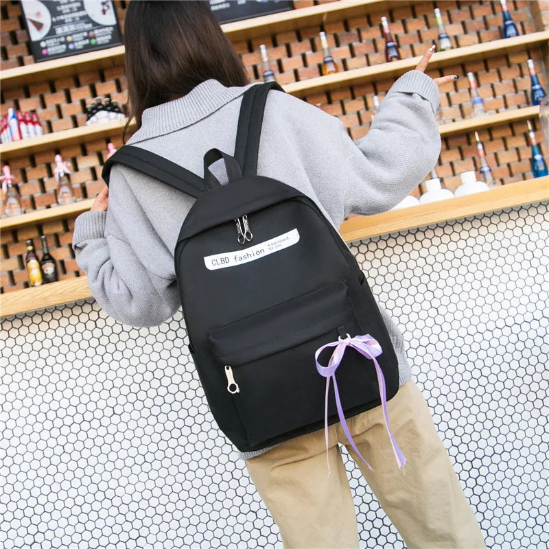 Canvas Student Bag Female Backpack Tassel School Bags for Girls
